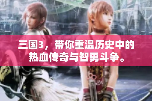 三国3，带你重温历史中的热血传奇与智勇斗争。