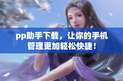 pp助手下载，让你的手机管理更加轻松快捷！