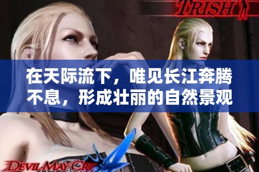 在天际流下，唯见长江奔腾不息，形成壮丽的自然景观。